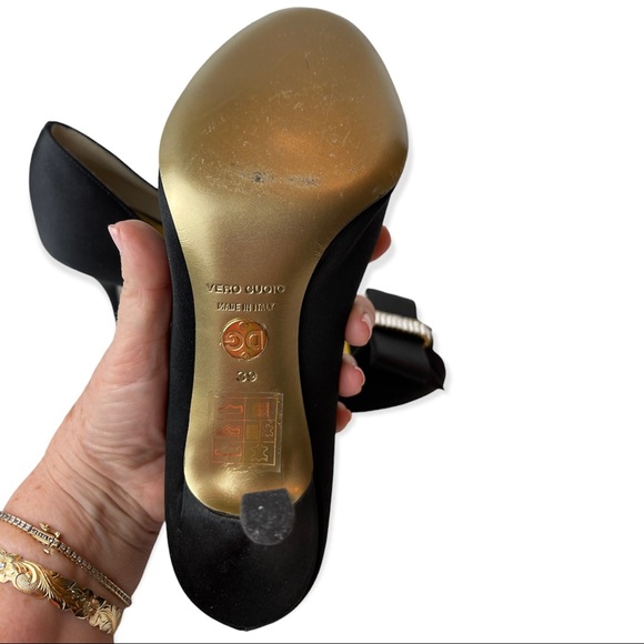 DOLCE & GABBANA Peep Toe Pumps Silk Bow Crystal Embellishments EUC - Picture 10 of 12